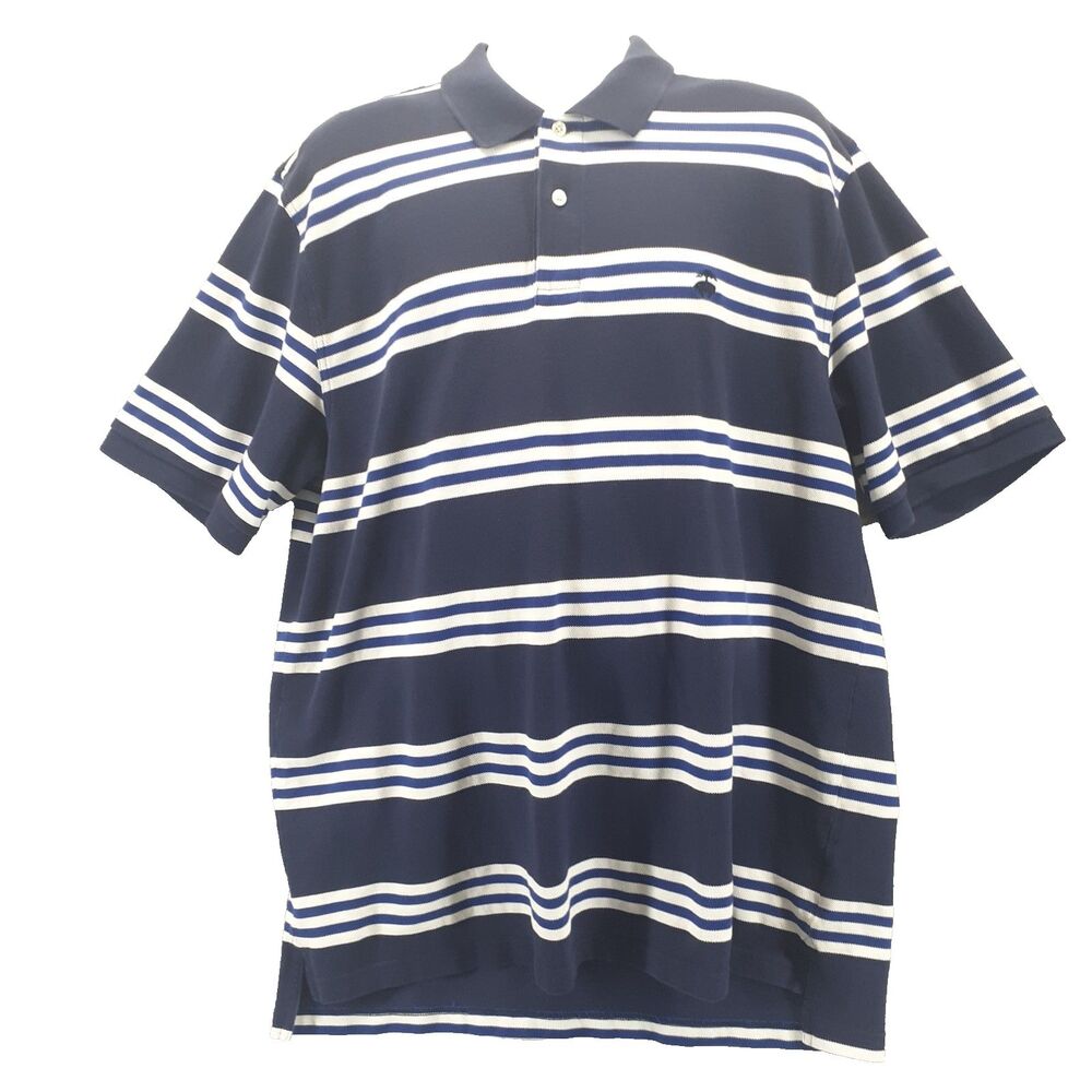 Brooks Brothers Performance Men XXL Polo Blue White Stripe Cotton Short Sleeve